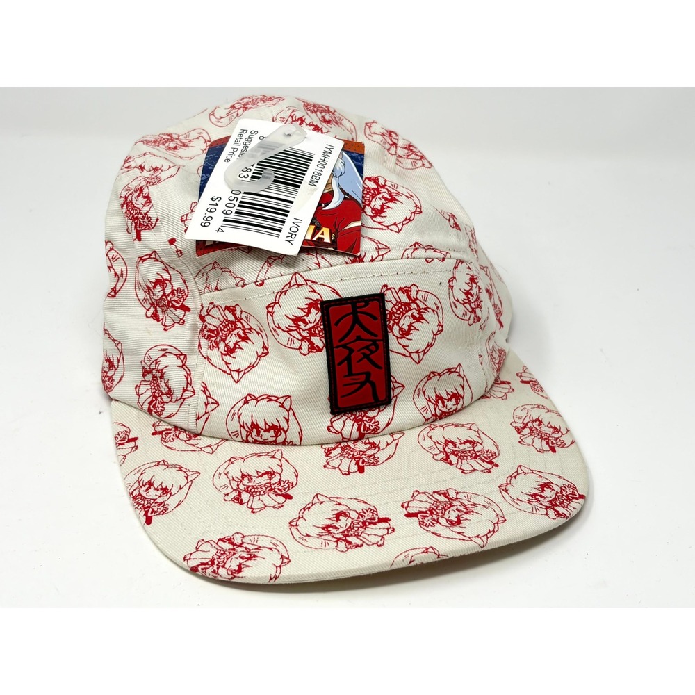 Inuyasha Anime Chibi All Over Print 5 Panel Camper Hat Ivory Red Adjustable NEW
